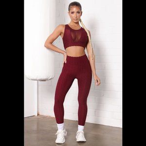 NWOT | Fashion Nova | Textured Scrunch Bum Active Leggings | Small | Burgundy